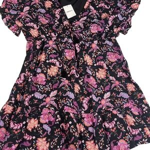 Forever 21 Plus Floral Dress 0X Black Pink Ruffle Hem NWT